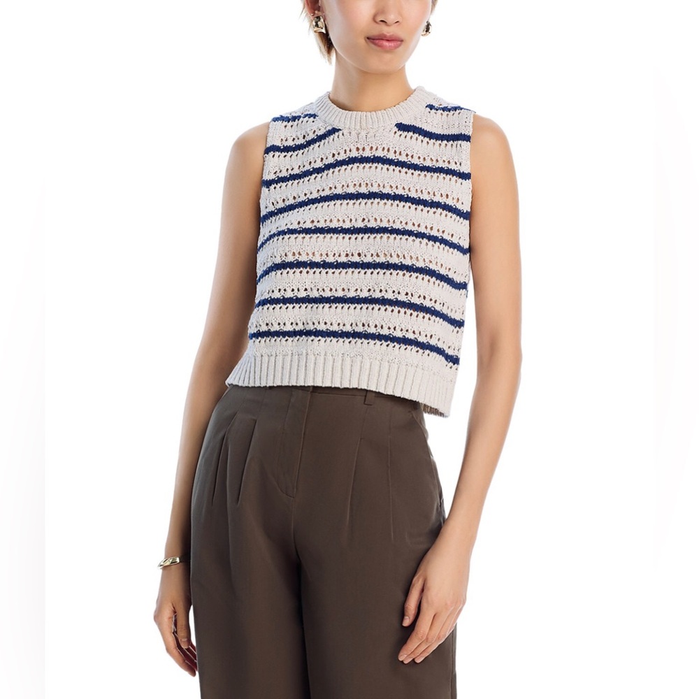 Velvet by Graham & Spencer Calista Striped Cream Navy Sweater Women’s SZ M NWOT